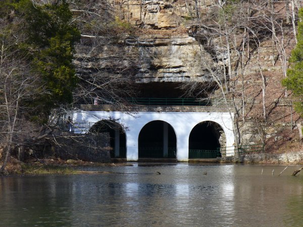 Dunbar Cave seen from across Swan Lake