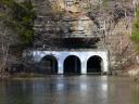 Dunbar Cave seen from across Swan Lake