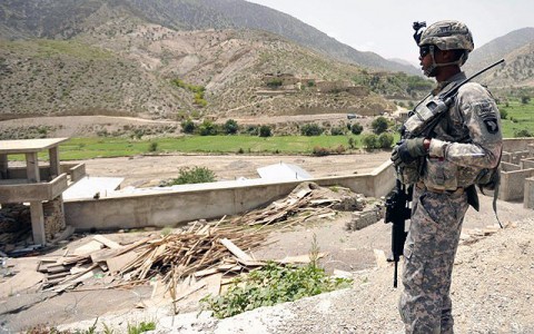 U.S. Army Staff Sgt. George Shelton, a senior scout with Troop A, 1st Squadron, 33rd Cavalry Regiment, 3rd Brigade Combat Team, provides over watch security on the Spera District Center, Khowst Province, Afghanistan, as a provincial key leader engagement is about to take place inside. (Photo by U.S. Army Pfc. Chris McKenna, 3rd Brigade Combat Team Public Affairs) U.S. Army Staff Sgt. George Shelton, a senior scout with Troop A, 1st Squadron, 33rd Cavalry Regiment, 3rd Brigade Combat Team, provides over watch security on the Spera District Center, Khowst Province, Afghanistan, as a provincial key leader engagement is about to take place inside. (Photo by U.S. Army Pfc. Chris McKenna, 3rd Brigade Combat Team Public Affairs)