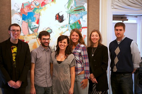 The readers at this year’s 16th Annual Bread and Words Benefit are (from left) Quincy Rhoads, Devon Walls, Bryanna Licciardi, Alexa Doran, Dr. Amy Wright, assistant professor of English, and Charles Booth (Photo By Barry Kitterman)