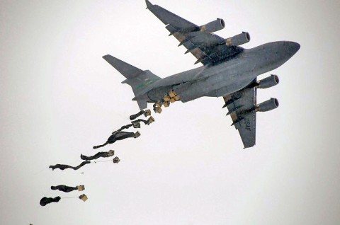 A C-17 Globemaster III drops bundles of supplies for Soldiers at Forward Operating Base Waza Kwah Jan. 30th. (Photo by U.S. Army Sgt. 1st Class Pete Mayes, Task Force Lifeliners Public Affairs) A C-17 Globemaster III drops bundles of supplies for Soldiers at Forward Operating Base Waza Kwah Jan. 30th. (Photo by U.S. Army Sgt. 1st Class Pete Mayes, Task Force Lifeliners Public Affairs)