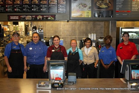 The crew at the Riverside Drive McDonald's reopening. Jeff Hastings, Toafa Horton (Store Manager), Sheryl Easton, Rebecca Shattuck, Arleen Reed, Cynthia Snipes, and Dawn Holland.