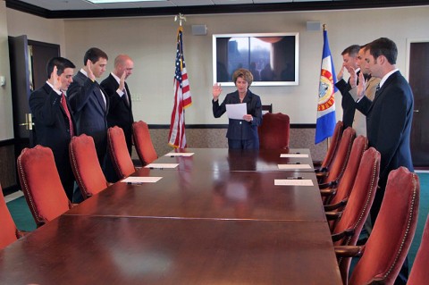 Mayor McMillan administering the Oath of Office.