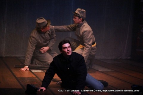 A Union soldier singing in a scene from the Civil War Musical at the Roxy