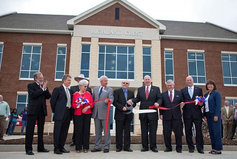 Several dignitaries from the Tennessee Board of Regents, Austin Peay State University, Volunteer State Community College and Robertson County celebrate the opening of the new Highland Crest Campus on June 22nd in Springfield. (Photo by Beth Liggett, APSU Public Relations and Marketing)