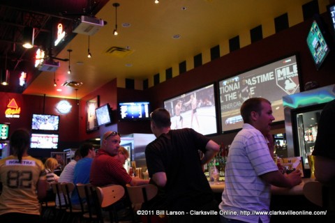 Two giant TV's above the Bar at Buffalo Wild Wings