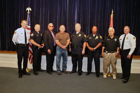 (Left to Right) Chief Ansley, Officer Ortiz, Officer Dailey, Officer Brown, Lt Carney, Lt Tucker, Officer Bechtold, DC Parr. (CPD-Jim Knoll) (Left to Right) Chief Ansley, Officer Ortiz, Officer Dailey, Officer Brown, Lt Carney, Lt Tucker, Officer Bechtold, DC Parr. (CPD-Jim Knoll)