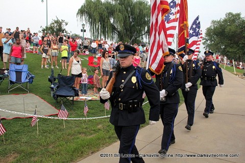 The Color Guard  posts the colors kicking off the City of Clarksville Tennessee's Independence Day Celebration on July 3rd
