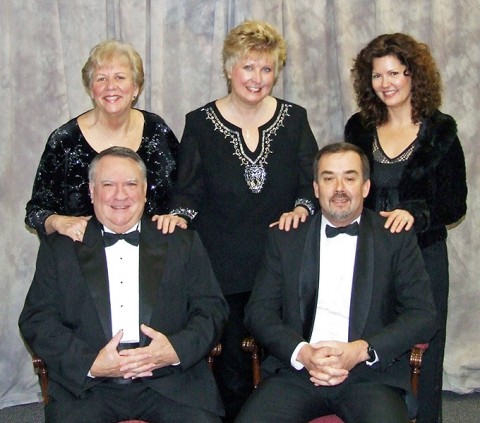 Members of Queen City Quartet; (L to R) Front Row; Charlie Winn and Pete Silk. Back row; Carolyn Riggins, Debbie Wilson and Kris McCarthy Houser.