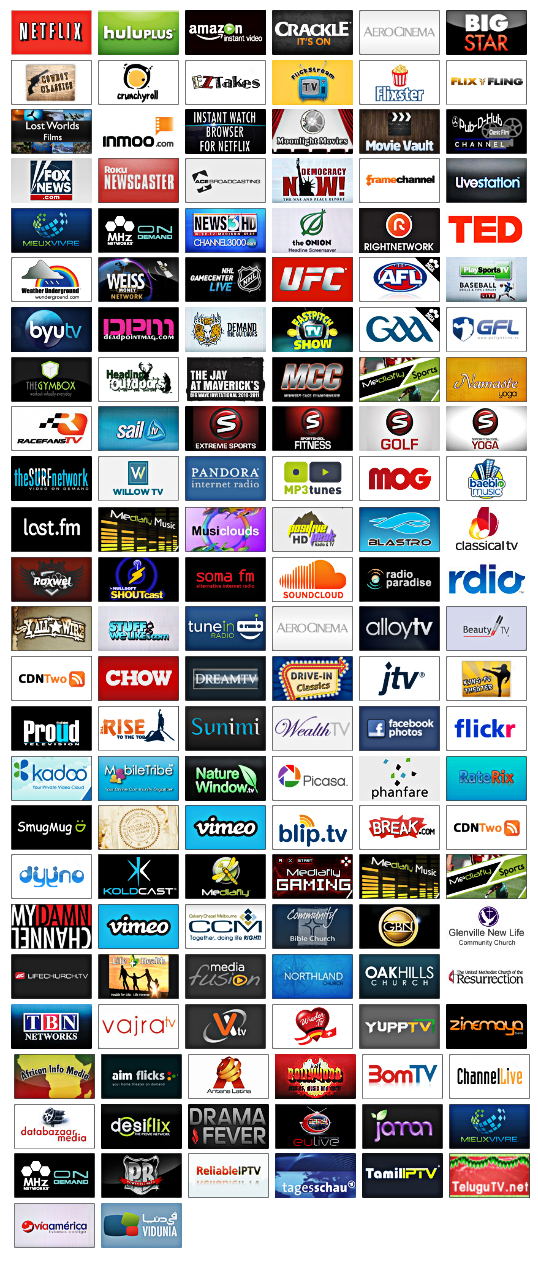 Some of the many Roku channels