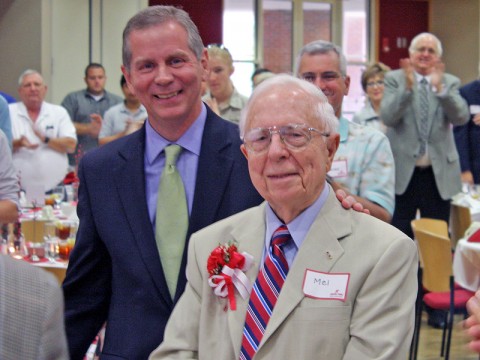 State Rep. Joe Pitts honors former APSU Physics Department Chair Mel Mayfield with a proclamation recognizing Mayfield’s 90th birthday. (Photo by Nikki Loos Peterson/APSU)