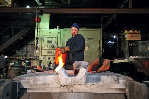 As part of reproducing a section of the Civil War submarine H.L. Hunley’s conning tower, Larry Hale of Clarksville Foundry melts iron for a casting that was used in the National Geographic Channel’s special “Secret Weapon of the Confederacy,” which premiers Thursday, September 15th. As part of reproducing a section of the Civil War submarine H.L. Hunley’s conning tower, Larry Hale of Clarksville Foundry melts iron for a casting that was used in the National Geographic Channel’s special “Secret Weapon of the Confederacy,” which premiers Thursday, September 15th.