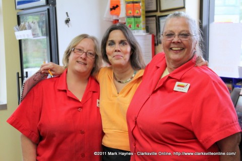 The Crew of the Sudden Service, Clerks Kim Fuselier (left) and Evelyn Wierman (right),  with Manager Pat Cunningham (center)