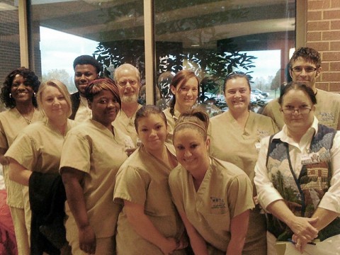 (Front, l-r)  Jennifer Alston, Shemeka Winters, Jennifer Miller, Amanda Norris, Program Director; Lois Stanfill RRT-SDS,RPSGT,RST,CPFT. (Back, l-r) Antonette Beasley, Ian Scott, Paul Allen, Samantha Keyser, Ann Allen, Christopher Bortle (missing from photo, Tammy Durham).