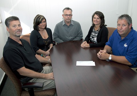 (From left) Alan Burkhart, Tasha Stringer, Jim Amos Jr., Karen Blick and Rex Hawkins. (Photo by Beth Liggitt/APSU) (From left) Alan Burkhart, Tasha Stringer, Jim Amos Jr., Karen Blick and Rex Hawkins. (Photo by Beth Liggitt/APSU)