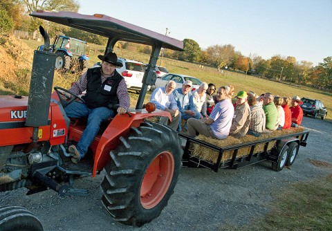 Chad Pugh, with the APSU Department of Agriculture, gives visitors a tour of the University’s Environmental Education Center, or APSU Farm, during last week’s Preserving the Pride Celebration. (Photo by Beth Liggett/APSU Public Relations and Marketing).