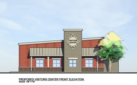 Rendering of Welcome Center front elevation.