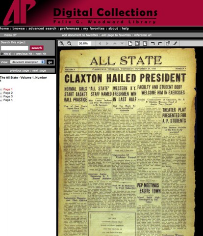 APSU Library Digital Collection of the student newspaper, The All State.