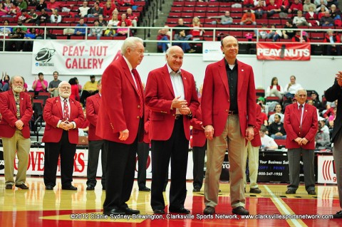 Gary Mathews, James Corlew, and Don Jenkins were inducted into the Red Coat Society Saturday Night at halftime of the Austin Peay Governors vs. Youngstown State basketball game.