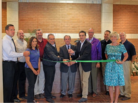 Pictured from left to right are Jarrod Duncan, CMCGCP Steering Committee Member and Vice-President of Planters Bank; Greg Haupt, Florim USA; Michelle Newell, CMCGCP Manager; Tim Swaw, Florim USA; Claudio Lucchese, Florim; Mike Evans, Industrial Development Board Executive Director; Giovanni Grossi, Florim USA; Phil Harpel, Montgomery County Government; Kenny Daugherty, Bridgestone Metalpha USA; Melinda Shephard, Chamber Vice-President and John Hooper, CMCGCP Steering Committee Member and General Manager of Page & Tuttle Rivers End South.