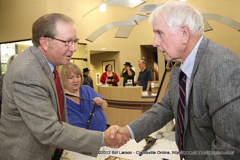 CW150 Chairman Frank Lott shaking hands with Author Tom McKenney during the book signing at Fort Defiance CW150 Chairman Frank Lott shaking hands with Author Tom McKenney during the book signing at Fort Defiance