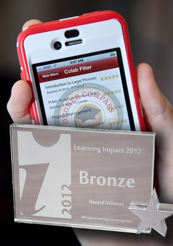 APSU’s innovation for student success, Degree Compass (interface seen on a smartphone), won a bronze distinction recently from the IMS Global Learning Consortium in Toronto, Canada, during its worldwide annual competition. APSU was the only American institution to receive an award at the conference. (Photo illustration by Beth Liggett, APSU photographer)