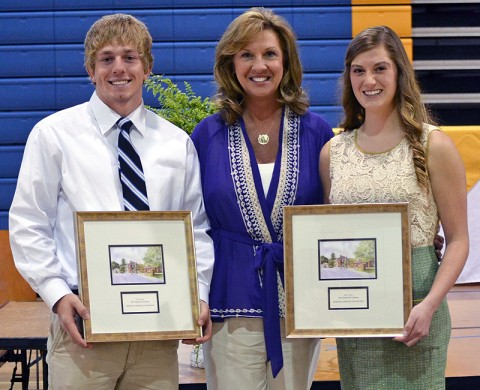 (L to R) Morgan Burman, Mr. CA, Kay Drew, Head of School, & Dawson Nicholson, Ms. CA. (Photo taken by Grace Allen, Graceful Designs Photography.)