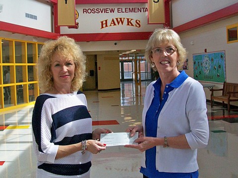 Planters Bank Vice President Stacey Wenzler (left) and Rossview Elementary School Principal Paula Ford.