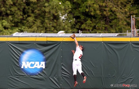 APSU Center fielder Michael Blanchard's leaping catch in the fourth kept a solo home run off the board in Austin Peay's 1-0 victory against Indiana State, Saturday. Austin Peay Baseball. (Courtesy: Austin Peay Sports Information) APSU Center fielder Michael Blanchard's leaping catch in the fourth kept a solo home run off the board in Austin Peay's 1-0 victory against Indiana State, Saturday. Austin Peay Baseball. (Courtesy: Austin Peay Sports Information)