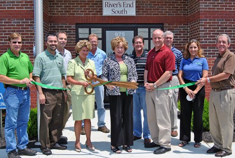 Front Row: Right to Left:  Hershel Kelley, Maintenance Manager River’s End South; Brad Miller, Human Resources Administrator, River’s End South; Kim McMillan, City Mayor; Carolyn Bowers, County Mayor; John Hooper, General Manager River’s End South; Mike Evans, Executive Director of Industrial Development; Kenny Daugherty, Environmental Specialist at Bridgestone Metalpha and CMCGCP Work Committee Member; Kenneth Gentry, Montgomery County Facilities Development Manager; Dave Robertson, Operations Manager, River’s End South; Pete Reed, Director of Bi-County Solid Waste Management and Michelle Newell, CMCGCP Manager.  