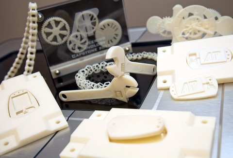 This photo shows many of the items engineering technology students at APSU have made using new three-dimensional printers. (Photo by Beth Liggett, APSU photographer) 