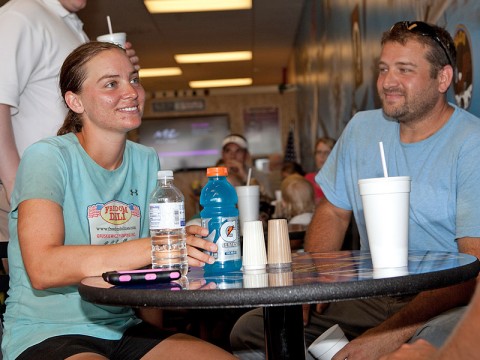 APSU Student Tracee Gruskiewicz stopped at Clarksville's Freedom Deli to rest before continuing her run across America. APSU Student Tracee Gruskiewicz stopped at Clarksville's Freedom Deli to rest before continuing her run across America.