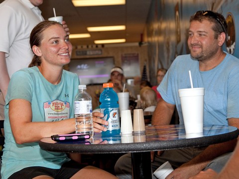 APSU Student Tracee Gruskiewicz stopped at Clarksville's Freedom Deli to rest before continuing her run across America.