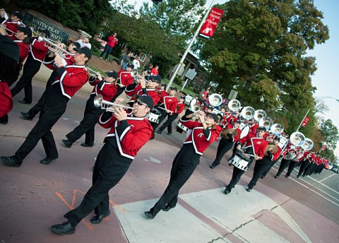 Members of the Governors’ Own Marching Band perform during last year’s APSU Homecoming Parade. (Photo by Beth Liggett/APSU staff)