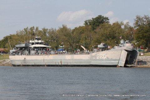 LST-325 docked at Clarksville's McGregor Park boat ramp.