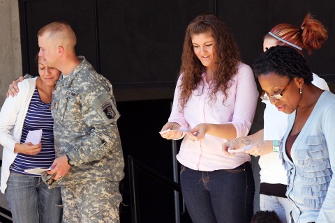 Fort Campbell Soldiers, Families and Blanchfield Army Community Hospital employees release butterflies Wednesday, Oct. 24th, 2012 following the 6th Annual Walk to Remember honoring parents who have experienced infant loss. Each butterfly released symbolized children who are no longer with us, but are still in our memories. More than 80 community members participated in the walk, butterfly release and remembrance ceremony. Fort Campbell Soldiers, Families and Blanchfield Army Community Hospital employees release butterflies Wednesday, Oct. 24th, 2012 following the 6th Annual Walk to Remember honoring parents who have experienced infant loss. Each butterfly released symbolized children who are no longer with us, but are still in our memories. More than 80 community members participated in the walk, butterfly release and remembrance ceremony.