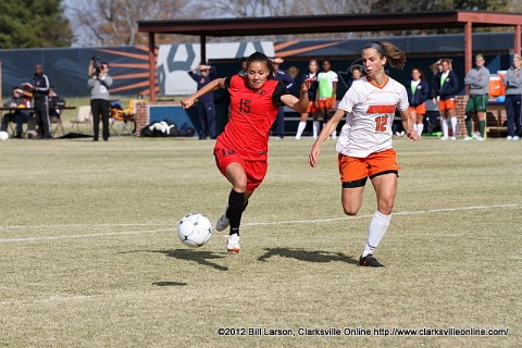 APSU Junior Tatiana Ariza breaks downfield in the OVC Championship Game against UT Martin. APSU Junior Tatiana Ariza breaks downfield in the OVC Championship Game against UT Martin.