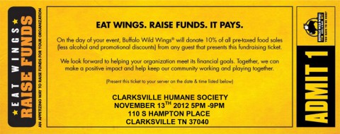 Eat at Buffalo Wild Wings and help raise money for the Humane Society of Clarksville-Montgomery County.