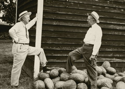 Dr. Hugh Hammond Bennett (left) and Mr. Roach Stewart of Duke Power Company attend a picnic for tenant farmers of the Duke Power Company near Mooresville, N.C. Dr. Hugh Hammond Bennett (left) and Mr. Roach Stewart of Duke Power Company attend a picnic for tenant farmers of the Duke Power Company near Mooresville, N.C.