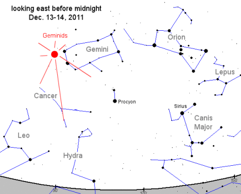 Skymap for Geminid Meteor Shower