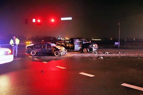 Nissan Titan pulled in front of a Honda at the Intersection of Trenton Road and 101st Airborne Division Parkway. The Honda crashed into the Titan killing the driver. (Photo by CPD- Officer Bill VanBeber) Nissan Titan pulled in front of a Honda at the Intersection of Trenton Road and 101st Airborne Division Parkway. The Honda crashed into the Titan killing the driver. (Photo by CPD- Officer Bill VanBeber)