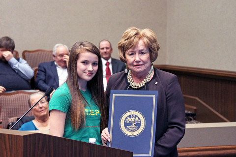 Alexis Mihalinec with Montgomery County Mayor Carolyn Bowers.