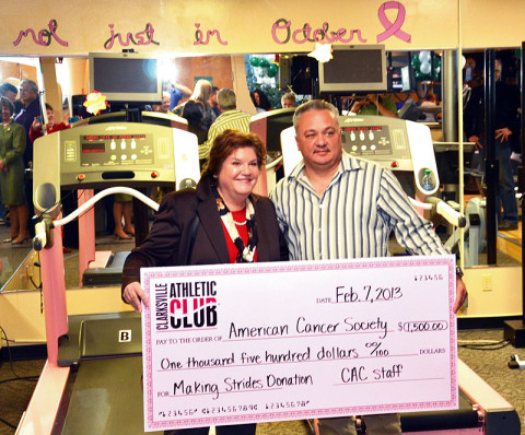 Nathan Deer, Clarksville Athletic Club with Jerri Rule, American Cancer Society (Photo by Cheryl Bernardo)