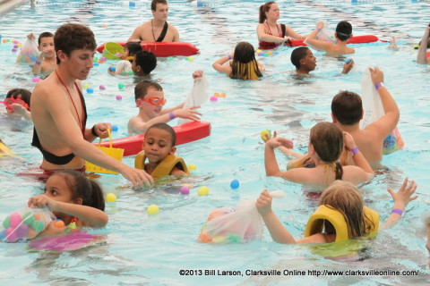 Lifeguards keeping the kids safe in the pool during the City of Clarksville's Wettest Egg Hunt last year.