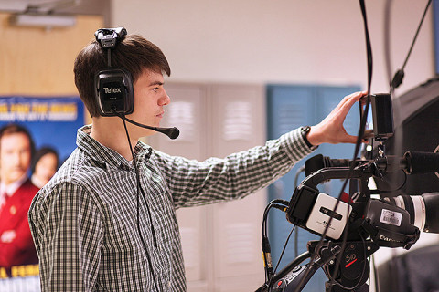 Rossview High student Ian Pope operates the camera for the school's news program.  The school will be offering the Academy of Media Arts and Technology.