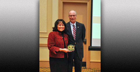 TRC Government Recycler of the Year Award, presented to Clarksville-Montgomery County Green Certification Program – (L to R) Mary Anderson, Bi-County SWM and Phil Harpel, Montgomery County Mayor’s Office