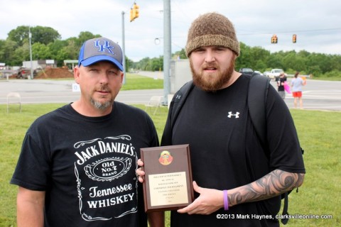 (L to R) Jimmy McGuffin (from Frankfort, KY) and Michael Ratcliffe (from Lawrenceburg, KY) won the Palmyra Volunteer Fire Department Cornhole Tournament last year.