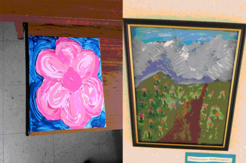 Clarksville Elementary School Students have created these paintings to raise money for a staff member's medical expenses. Clarksville Elementary School Students have created these paintings to raise money for a staff member's medical expenses.