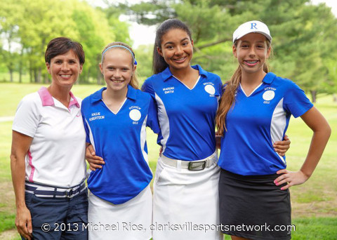 Richview Girls Golf Team. (L to R) Richview Middle assistant coach Leigh Ann Freeman, Kallie Robertson, Mariah Smith, and Cameron Waltman. (Michael Rios - Clarksville Sports Network) Richview Girls Golf Team. (L to R) Richview Middle assistant coach Leigh Ann Freeman, Kallie Robertson, Mariah Smith, and Cameron Waltman. (Michael Rios - Clarksville Sports Network)