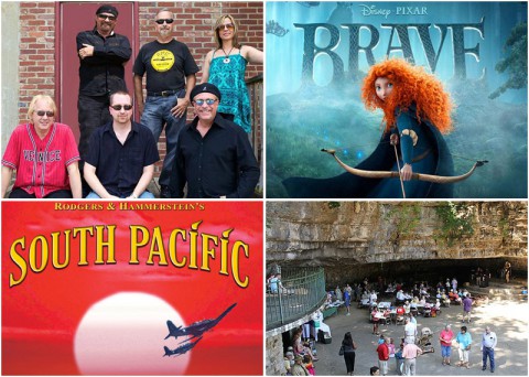 Clarksville Events this weekend include "Bicho Brothers Band" playing at Jazz on the Lawn, "Brave" at Movies in the Park, "South Pacific" at the Roxy Theatre, and "Cooling at the Cave" at Dunbar Cave.